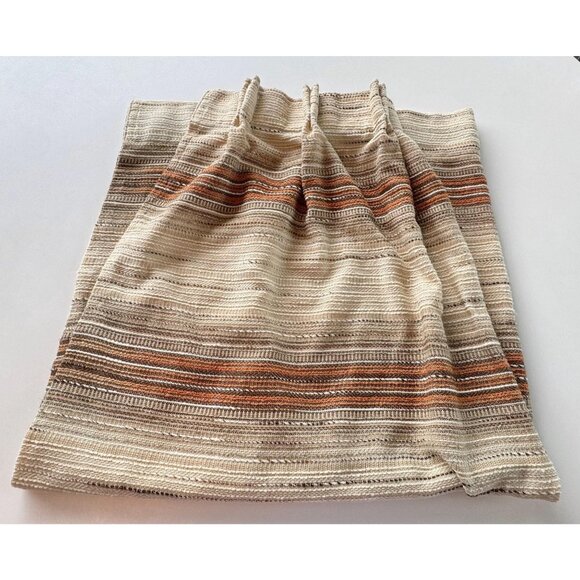 Vintage 70s pleated curtain, tan, rust, brown vertical stripes, single panel - Picture 1 of 10